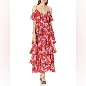Kendall + Kylie Women's Tiered Ruffle V Neck Maxi  Dress